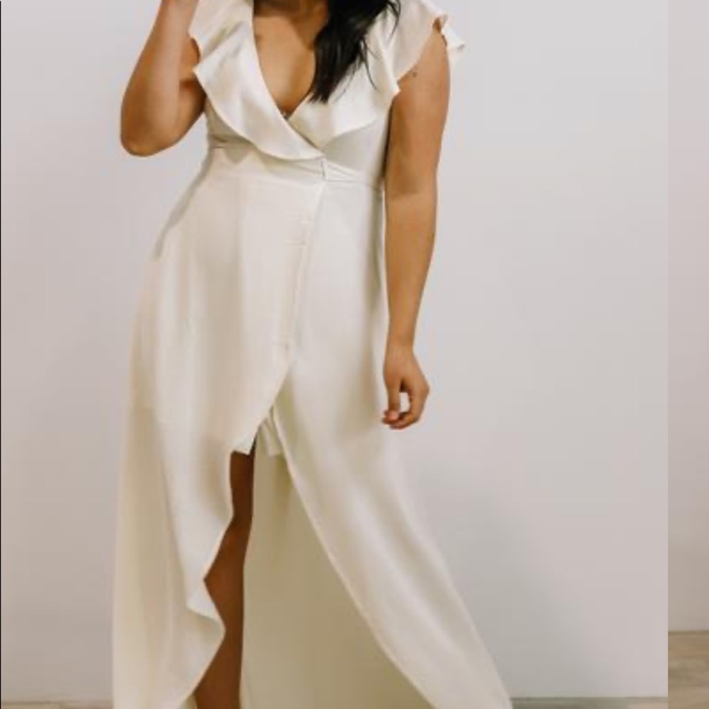 Elegant Cream Ruffle Wrap Maxi Dress